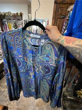 Robert Graham Teal and Purple Paisley Blouse